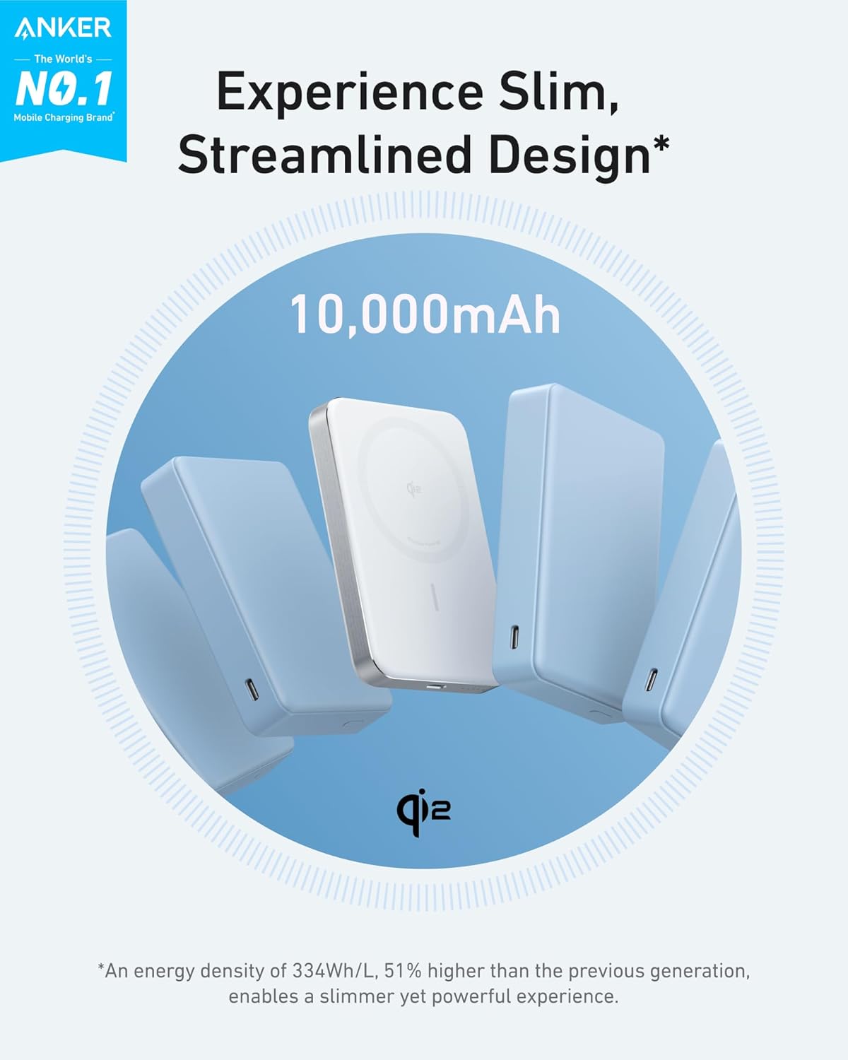 Anker MagGo Slim brezžična zunanja baterija, 10000 mAh, 30 W, PD + FQI, 1 x QI - 1 x USB-C, bela A1664H21 A1664H21