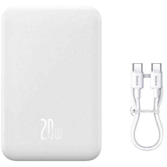 Baseus Magnetna mini brezžična zunanja baterija, 20000 mAh, 20 W, PD + FQI, 1 x QI - 1 x USB-C, bela PPCX150002