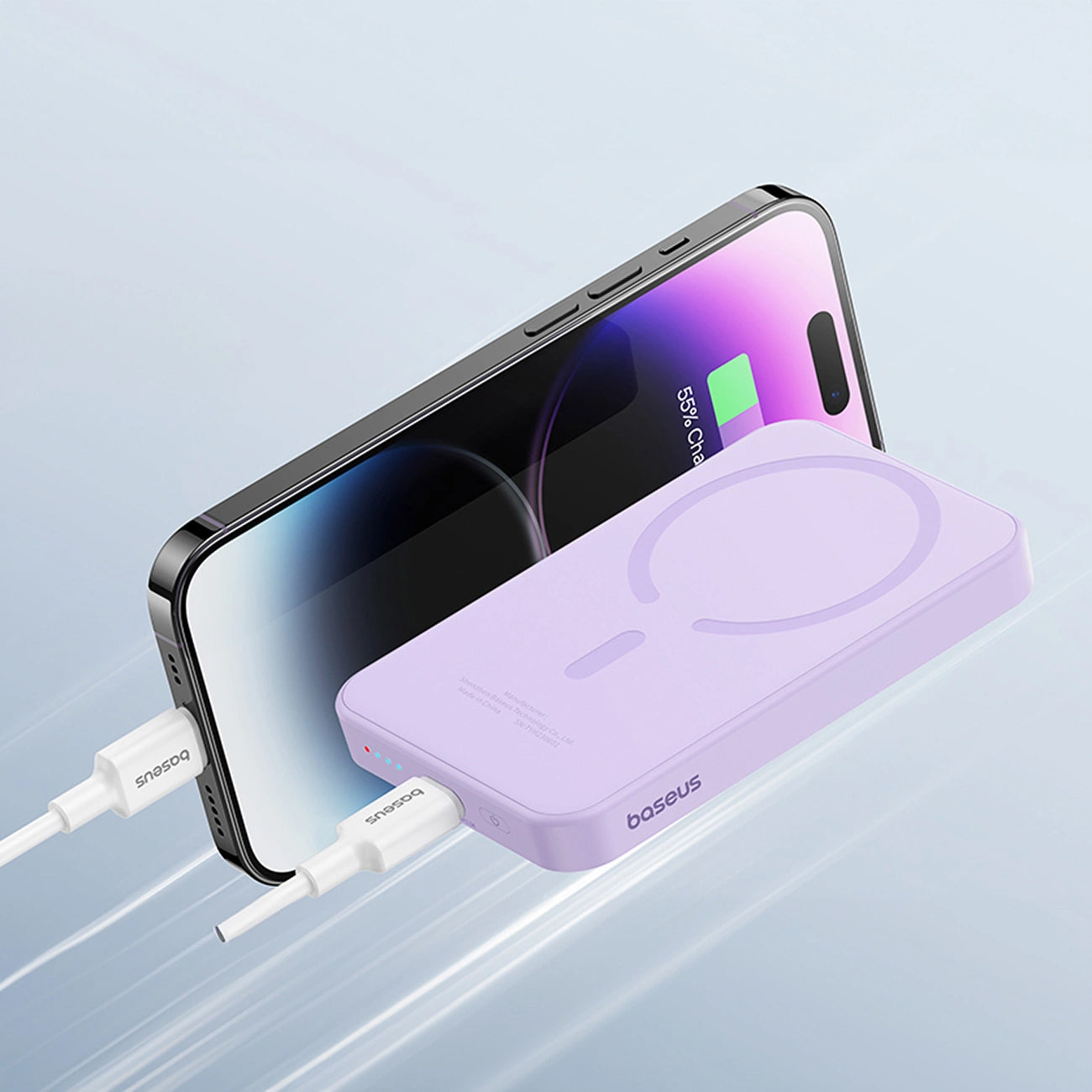 Baseus Magnetic Mini Wireless External Battery, 5000mAh, 20W, PD + FQI, 1 x QI - 1 x USB-C, Purple P10022107513
