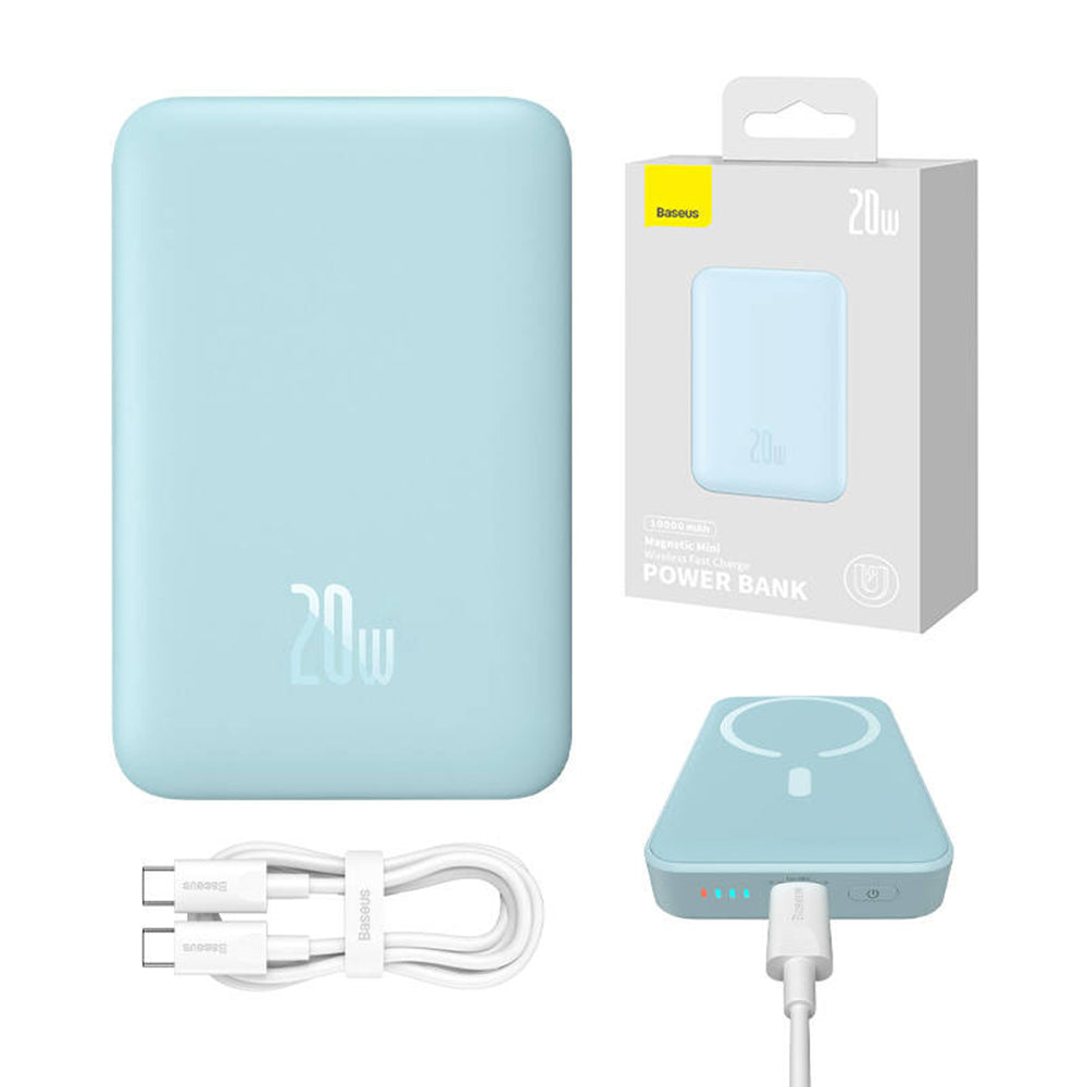 Zunanja baterija Wireless Baseus Magnetic Mini, 10000mAh, 20W, PD + FQI, 1 x QI - 1 x USB-C, Modra PPCX110103