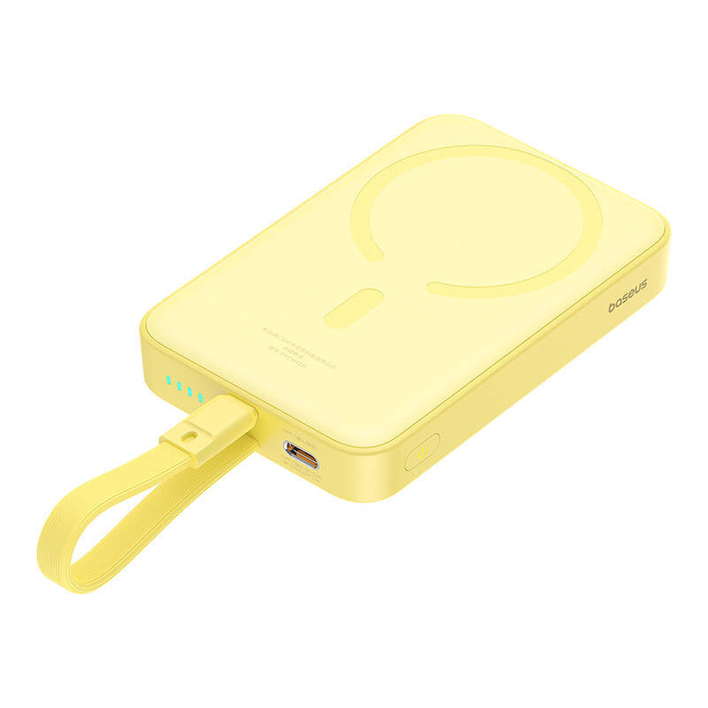 Zunanja baterija Wireless Baseus Magnetic Mini, 10000mAh, 20W, PD + FQI, 1 x Lightning - 1 x QI - 1 x USB-C, Rumena P10022109Y23-00