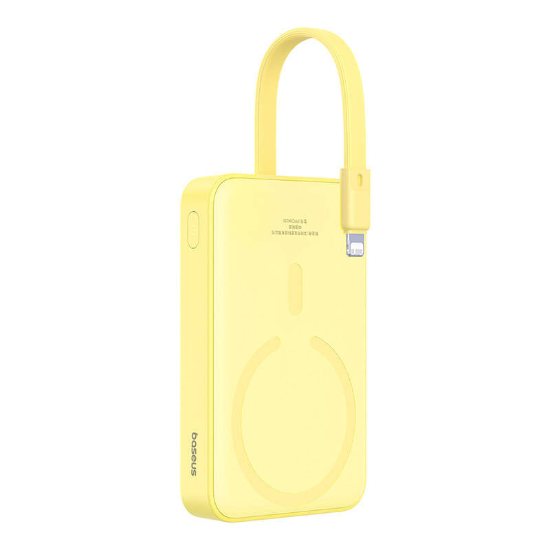 Zunanja baterija Wireless Baseus Magnetic Mini, 10000mAh, 20W, PD + FQI, 1 x Lightning - 1 x QI - 1 x USB-C, Rumena P10022109Y23-00