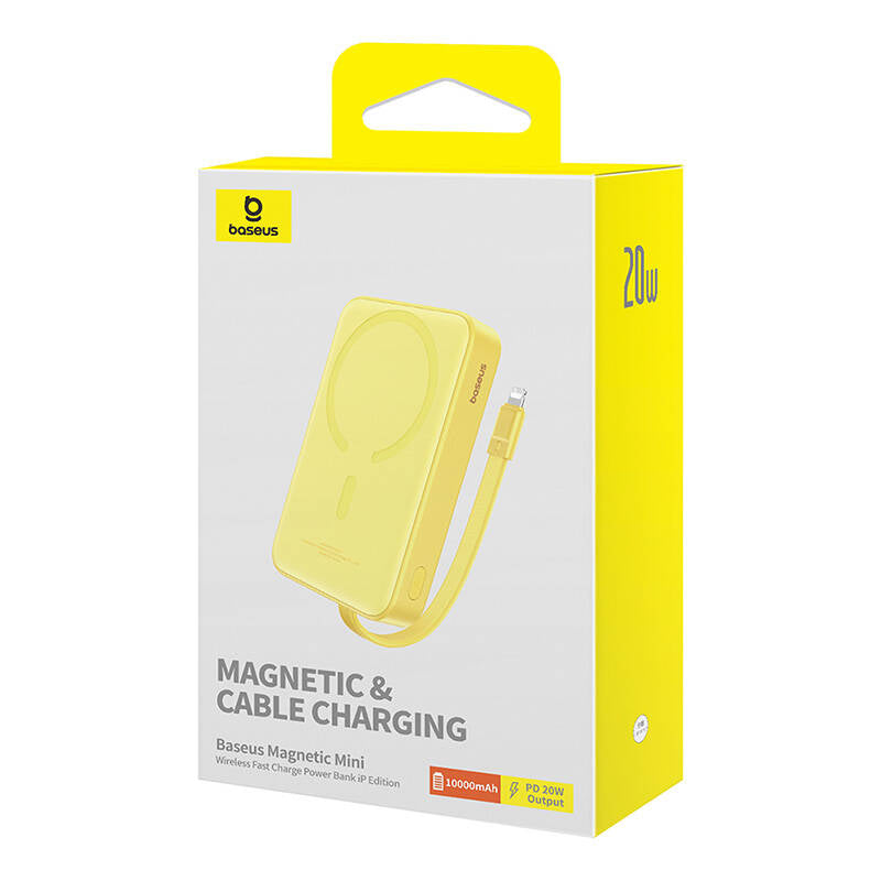 Zunanja baterija Wireless Baseus Magnetic Mini, 10000mAh, 20W, PD + FQI, 1 x Lightning - 1 x QI - 1 x USB-C, Rumena P10022109Y23-00