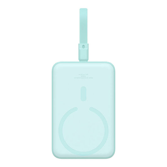 Baseus Magnetic Mini Wireless External Battery, 10000mAh, 20W, PD + FQI, 1 x Lightning - 1 x QI - 1 x USB-C, Green P10022109333-00