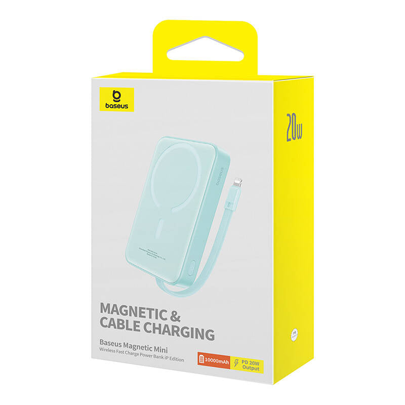 Zunanja baterija Wireless Baseus Magnetic Mini, 10000mAh, 20W, PD + FQI, 1 x Lightning - 1 x QI - 1 x USB-C, zelena P10022109333-00