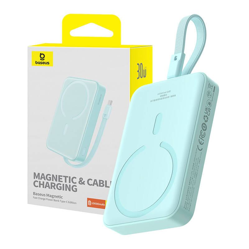 Zunanja baterija Wireless Baseus Magnetic Mini, 10000mAh, 30W, PD + FQI, 1 x Lightning - 1 x QI - 1 x USB-C, Modra P1002210B333-00