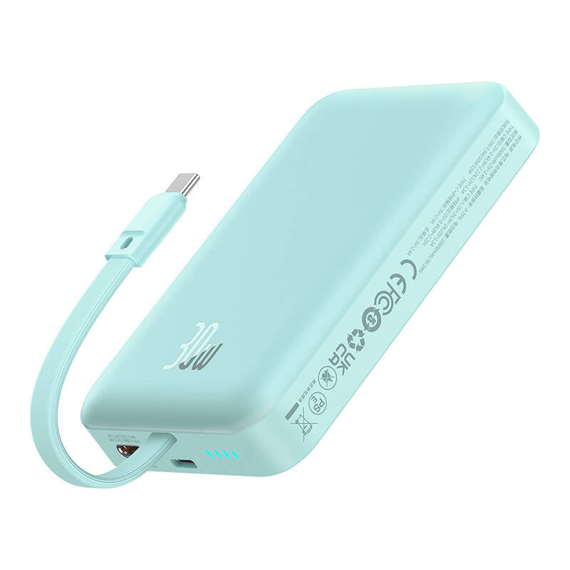 Zunanja baterija Wireless Baseus Magnetic Mini, 10000mAh, 30W, PD + FQI, 1 x Lightning - 1 x QI - 1 x USB-C, Modra P1002210B333-00