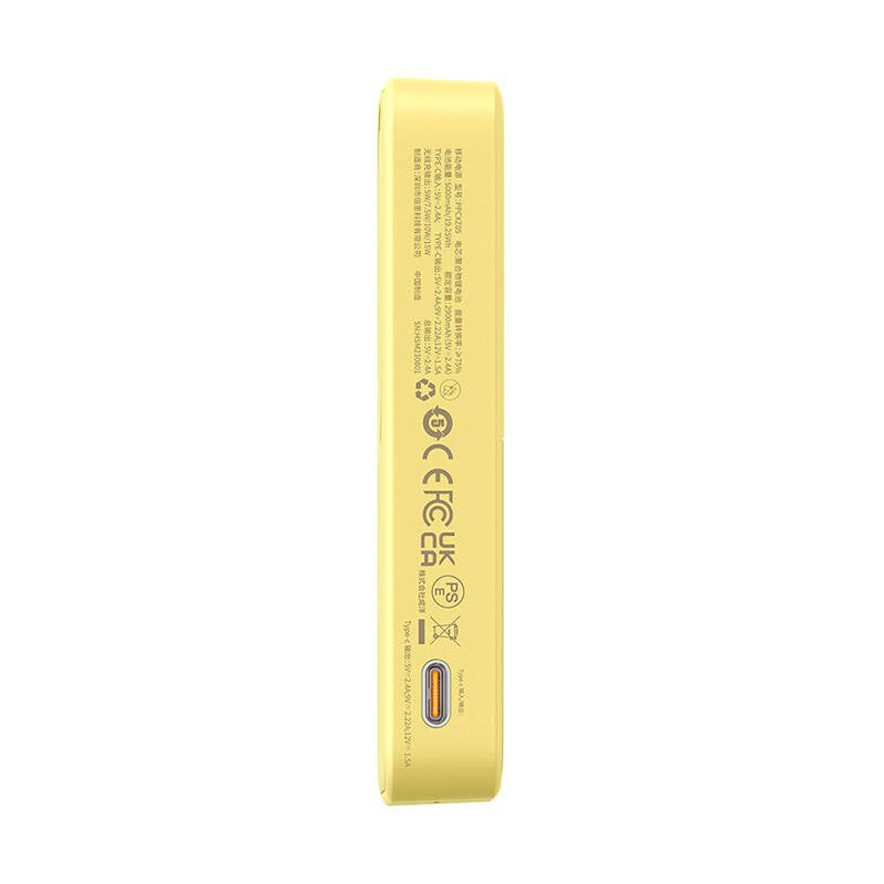 External Wireless Battery Baseus MagPro PPCXZ05, 5000mAh, 20W, PD + FQI, 1 x QI - 1 x USB-C, Yellow P10064101Y23-00
