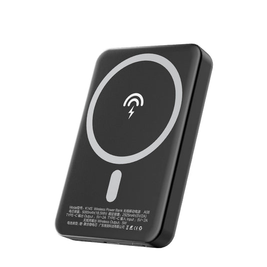 Dudao K14S brezžična zunanja baterija, 5000 mAh, 10 W, PD + QI, 1 x QI - 1 x USB-C, črna
