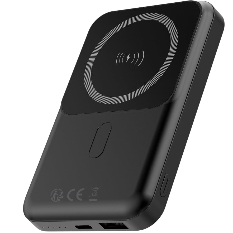 Forever MATB-100 Brezžični zunanji baterijski vložek, 10000 mAh, 22,5 W, QC + PD + FQI, 1 x QI - 1 x USB-A - 1 x USB-C, črn