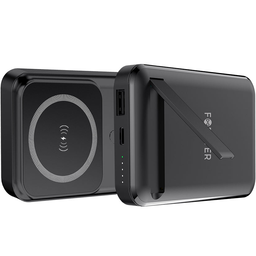 Forever MATB-100 Brezžični zunanji baterijski vložek, 10000 mAh, 22,5 W, QC + PD + FQI, 1 x QI - 1 x USB-A - 1 x USB-C, črn