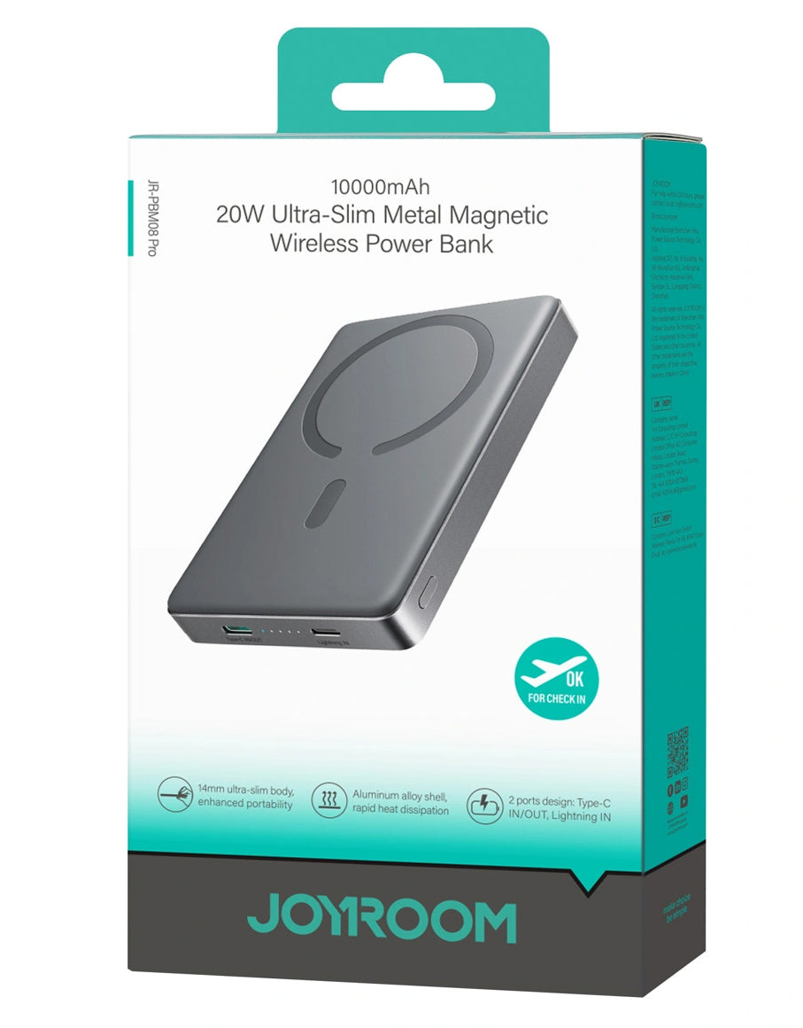 Brezžična zunanja baterija Joyroom JR-PBM08 Pro, 10000mAh, 22.5W, PD + FQI, 1 x QI - 2 x USB-C, Siva