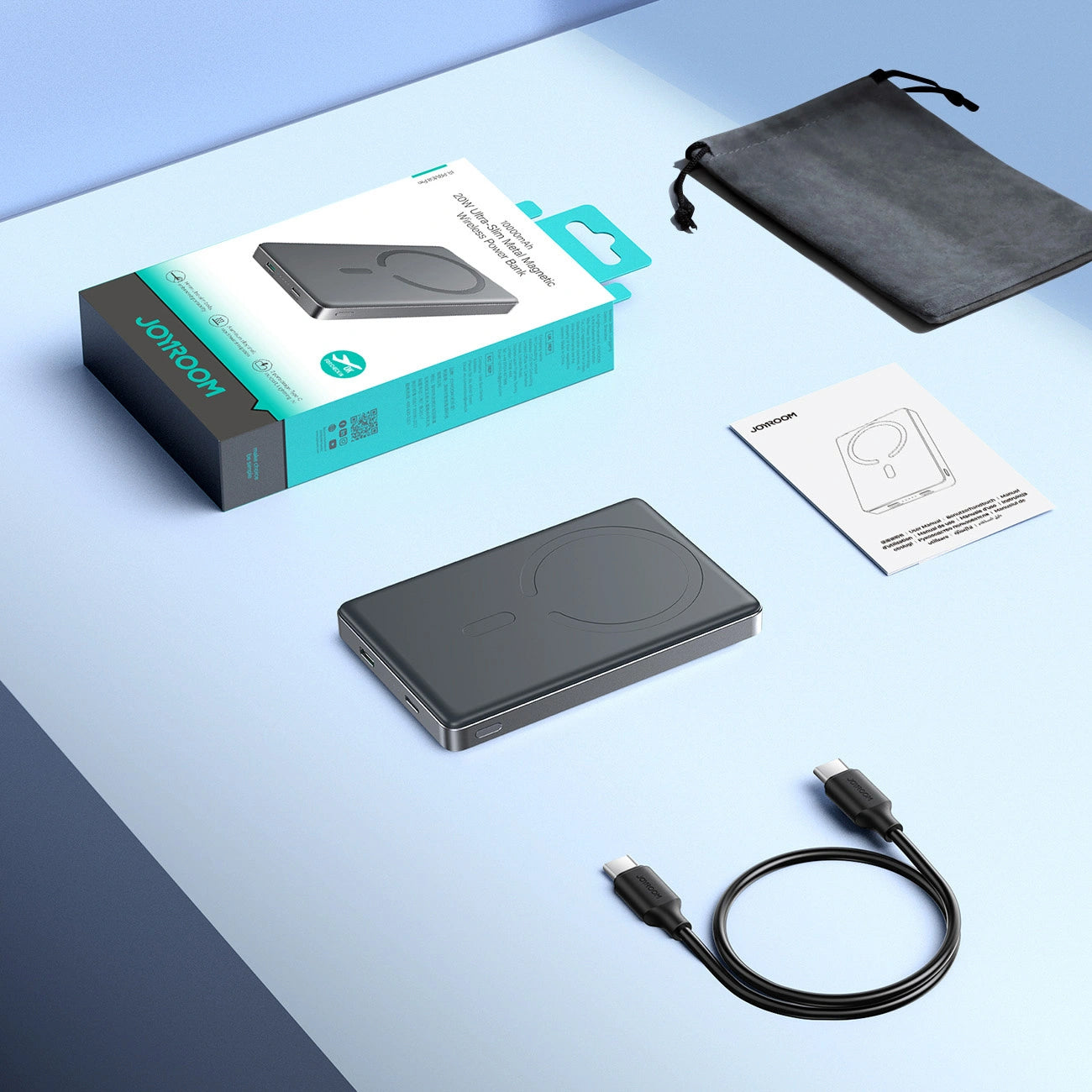 Brezžična zunanja baterija Joyroom JR-PBM08 Pro, 10000mAh, 22.5W, PD + FQI, 1 x QI - 2 x USB-C, Siva