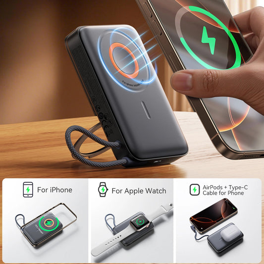 Zunanja baterija Joyroom JR-PBM02, 10000mAh, 22.5W, PD + FQI, 1 x QI - 2 x USB-C, črna