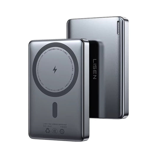 Brezžična zunanja baterija Lisen L601 Pro, 10000mAh, 27W, PD + FQI, 1 x QI - 1 x USB-C, Siva YL0325100009