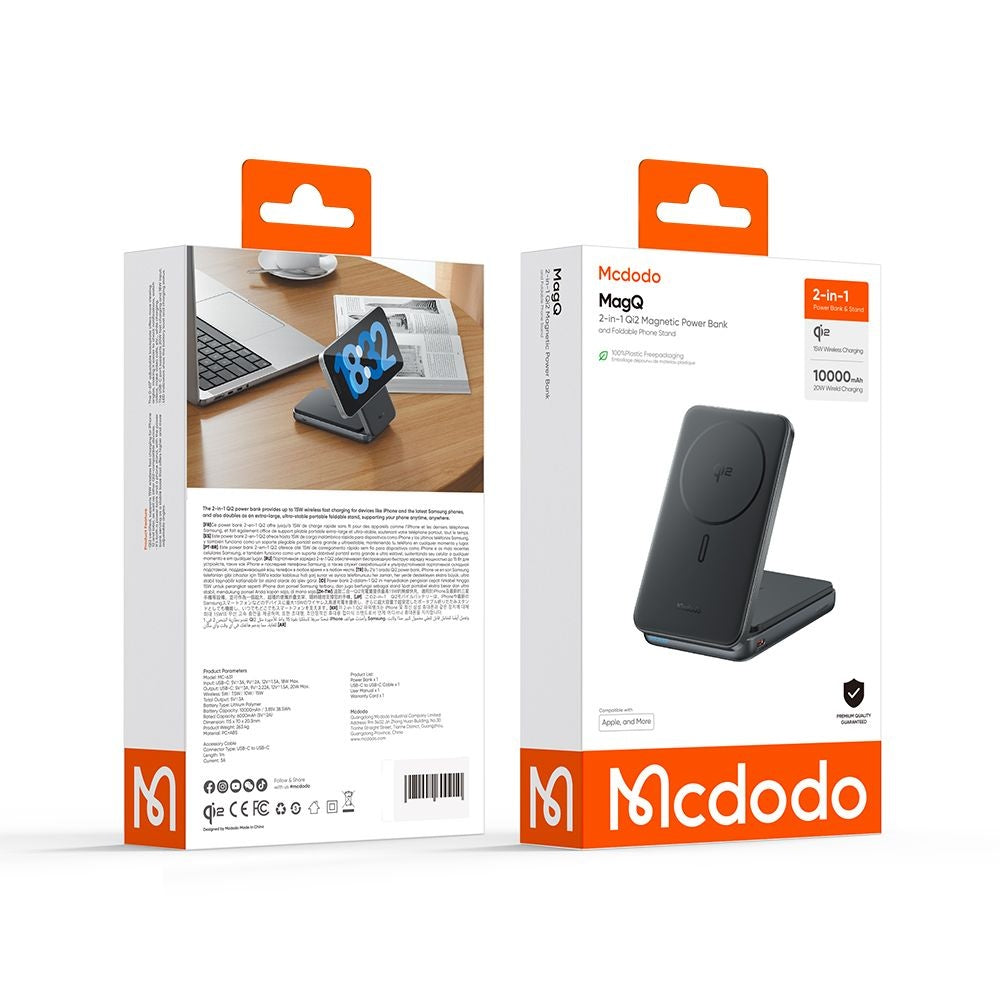 Zunanja baterija Wireless McDodo MC-6310 2v1, 10000mAh, 20W, PD + FQI, 1 x USB-C, črna