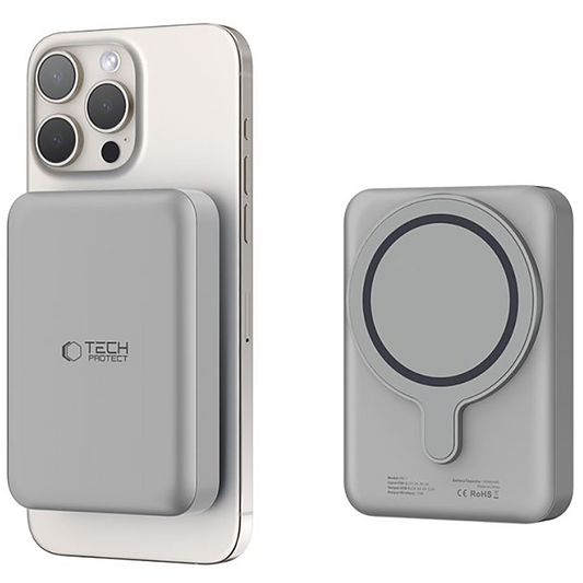 Brezžična zunanja baterija Tech-Protect PB11 LifeMag, 10000mAh, 15W, PD + FQI, 1 x QI - 1 x USB-C, siva, ponovno zaprta