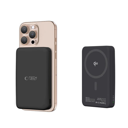 Tech-Protect PB24 LifeMag brezžična zunanja baterija, 10000 mAh, 15 W, PD + FQI, 1 x QI - 1 x USB-A - 1 x USB-C, črna