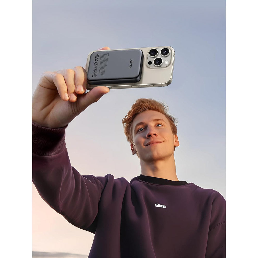 Zunanja brezžična baterija UGREEN PB561, 10000mAh, 20W, PD + FQI, 1 x QI - 1 x USB-C, Črna