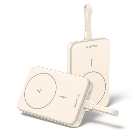 Zunanja baterija UGREEN PB760, 10000mAh, 20W, PD + FQI, 1 x QI - 1 x USB-C, Bež