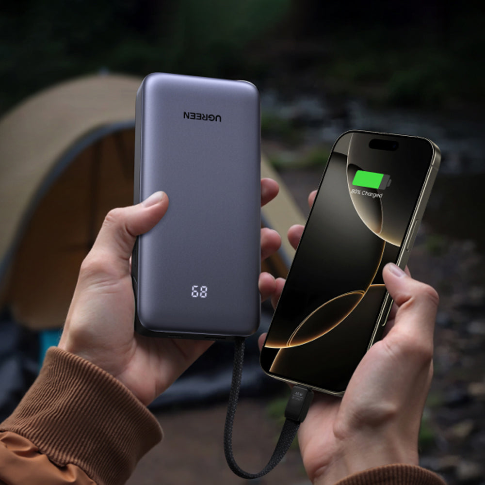 Zunanja baterija UGREEN PB536 (55988B), 20000mAh, 45W, QC + PD, 1 x USB-A - 2 x USB-C, Siva