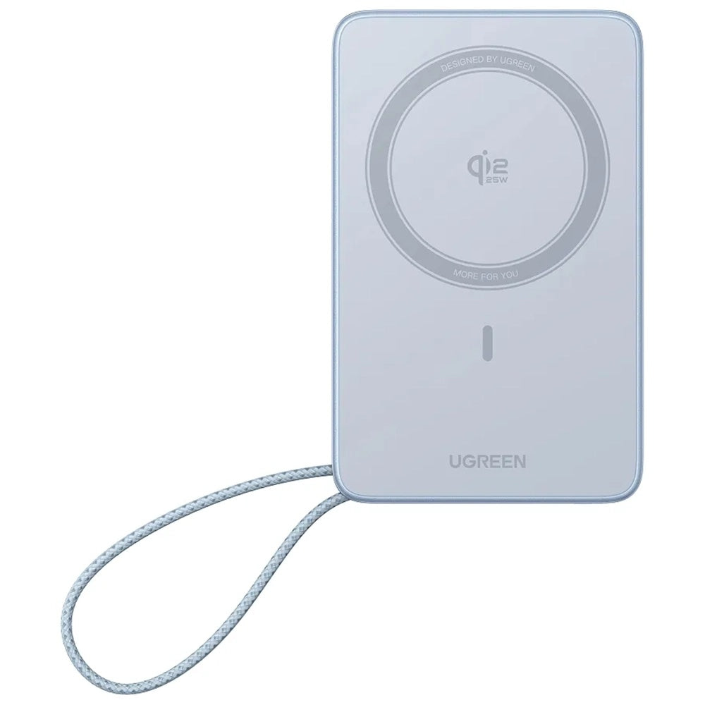 Brezžična zunanja baterija UGREEN MagFlow PB773 (65958B), 10000mAh, 25W, PD + FQI, 1 x QI - 2 x USB-C, modra