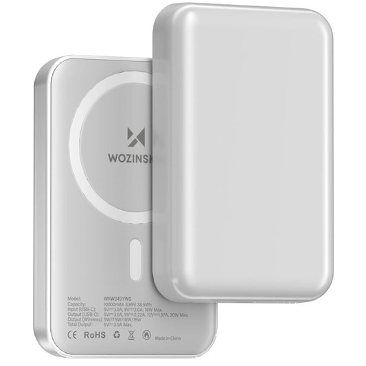 Zunanja baterija Wireless WZK WRW349YWS, 10000mAh, 20W, PD + FQI, 1 x QI - 1 x USB-C, Bela