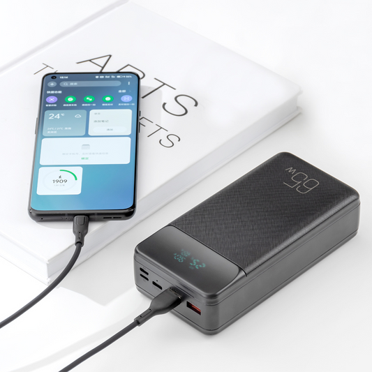 Zunanja baterija XO Design PR201, 30000mAh, 65W, QC + PD, 1 x USB-C - 2 x USB-A, Črna