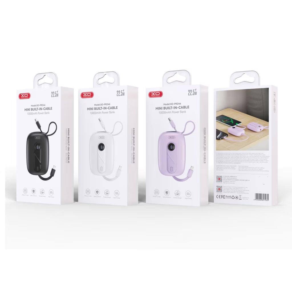 XO Design PR246 External Battery, 10000mAh, 22.5W, PD, 1 x Lightning - 2 x USB-C, Purple