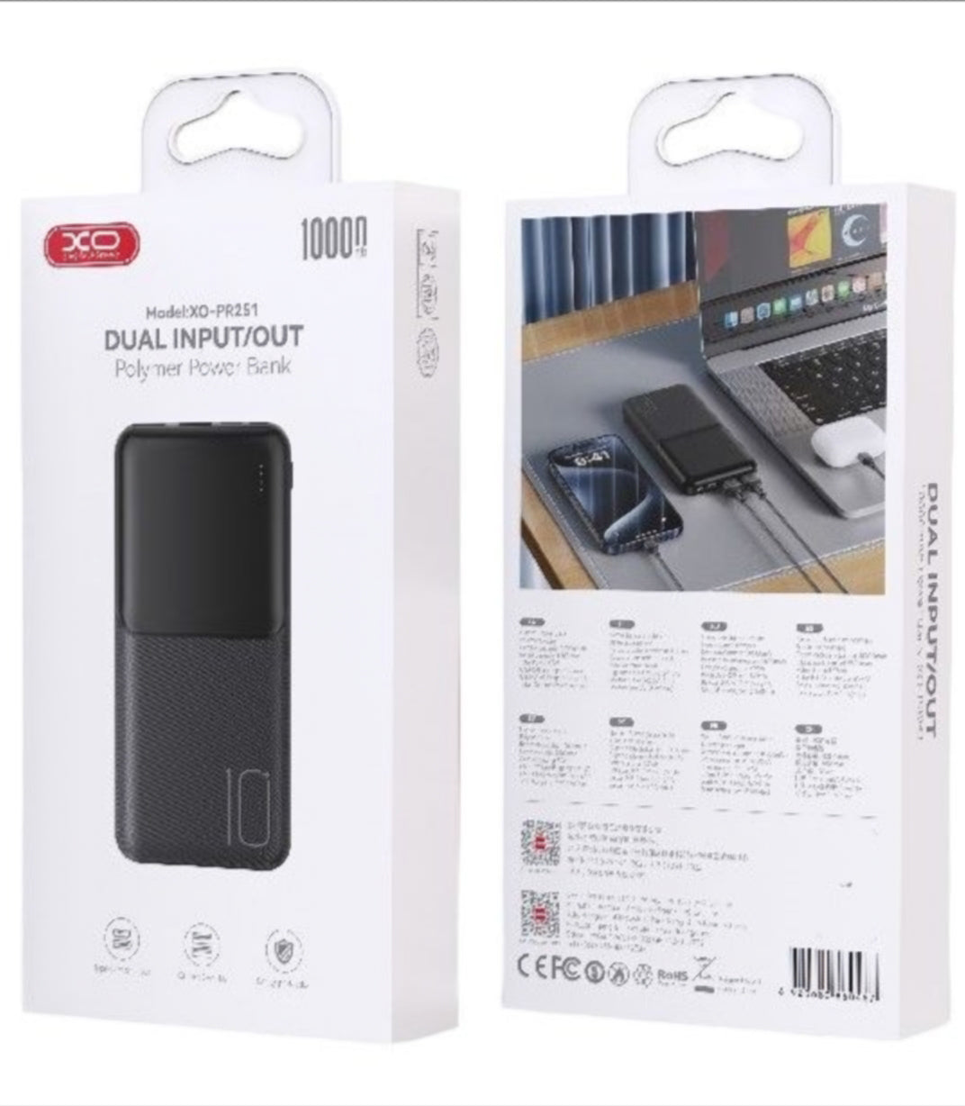 XO Design PR251 External Battery, 10000mAh, 10W, 2 x USB-A, Black