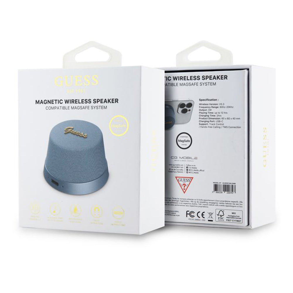 Prenosni Bluetooth zvočnik Guess Stand Magnetic Script Metal, 3W, Modra