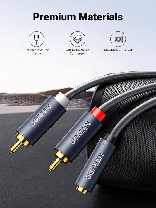 Zvočni kabel 3,5 mm - 2 x RCA UGREEN AV102, 1 m, siv