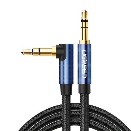 Zvočni kabel 3,5 mm - 3,5 mm UGREEN AV112 kotni, 1 m, moder