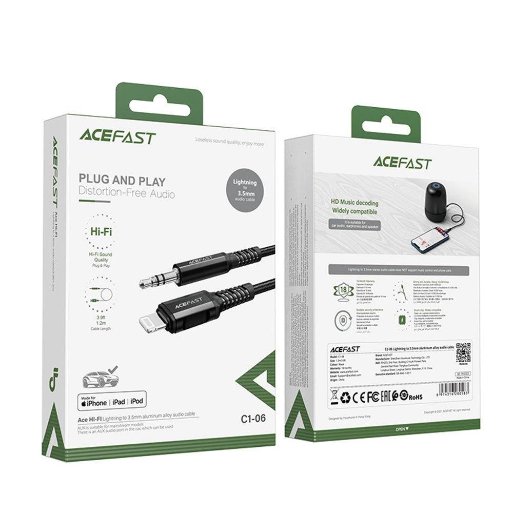 Audio kabel Lightning - 3.5mm Acefast C1-06, 1.2m, črn