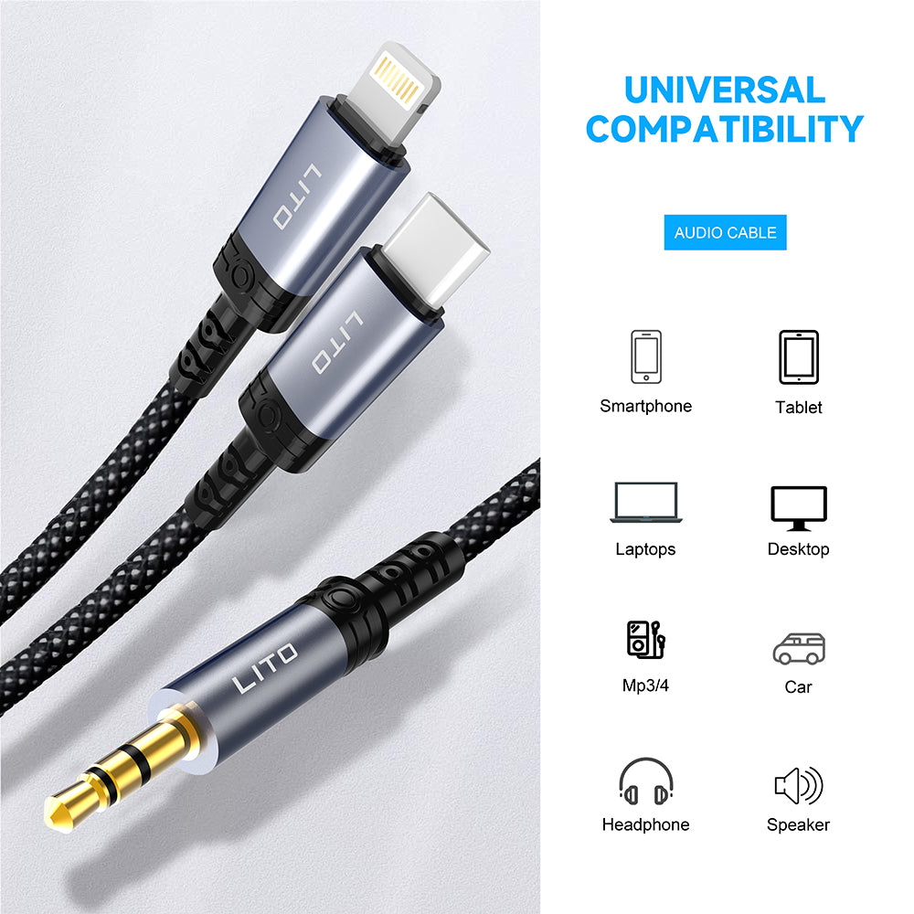Audio kabel Lightning - 3.5mm Lito LA01L, 1m, črn