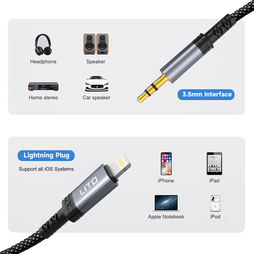 Audio kabel Lightning - 3.5mm Lito LA01L, 1m, črn
