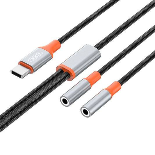 Zvočni razdelilni kabel USB-C - 2 x 3,5 mm XO Design NB-R269B 2v1, 1,2 m, črn