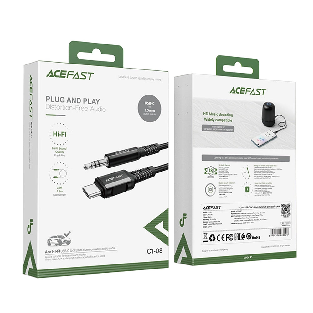 Avdio kabel USB-C - 3.5mm Acefast C1-08, 1.2m, črn