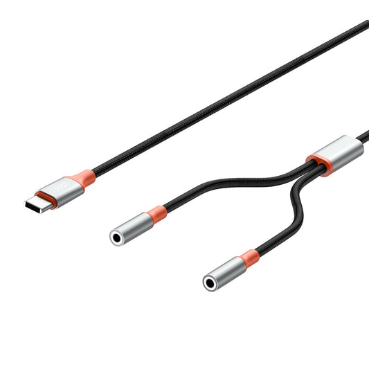 Zvočni razdelilni kabel USB-C - 2 x 3,5 mm XO Design NB-R269B 2v1, 1,2 m, črn