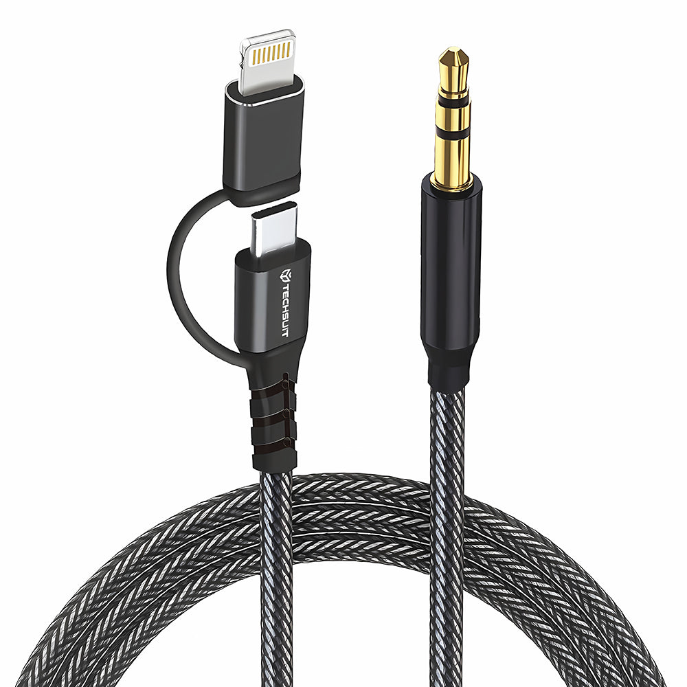 Avdio kabel USB-C / Lightning - 3.5mm Techsuit AC15 EchoSnap, 1m, črn
