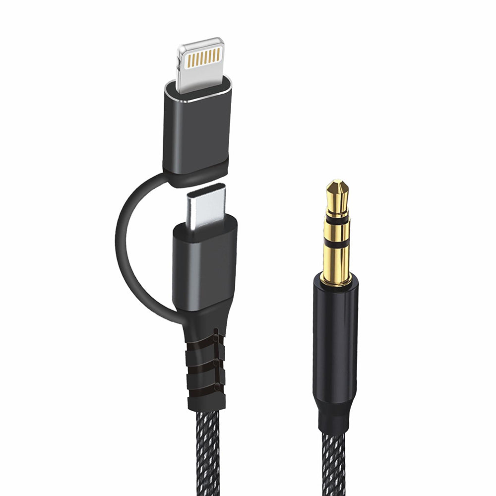 Avdio kabel USB-C / Lightning - 3.5mm Techsuit AC15 EchoSnap, 1m, črn