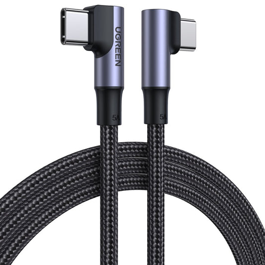 Podatkovni in polnilni kabel USB-C - USB-C UGREEN US335 kotni, 100 W, 1 m, črn