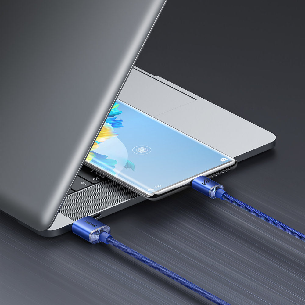 Podatkovni in polnilni kabel USB-A na USB-C Baseus Crystal Shine Series, 100 W, 2 m, modri CAJY000503