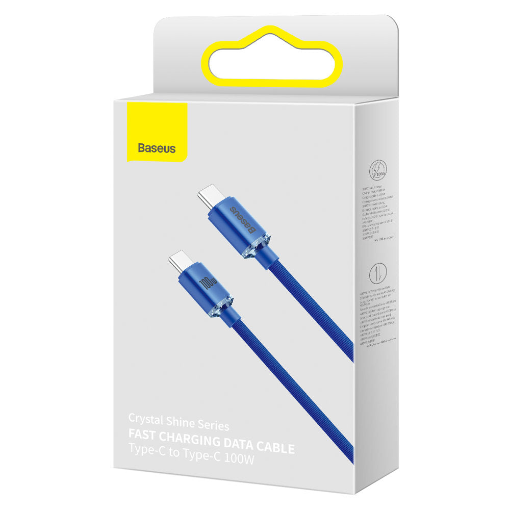 Podatkovni in polnilni kabel USB-C - USB-C Baseus Crystal Shine Series, 100 W, 2 m, modri CAJY000703