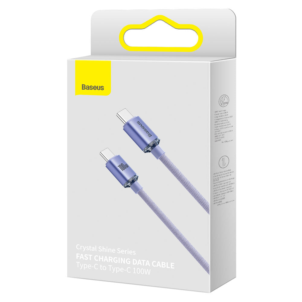 Podatkovni in polnilni kabel USB-C - USB-C Baseus Crystal Shine Series, 100 W, 2 m, vijoličen CAJY000705