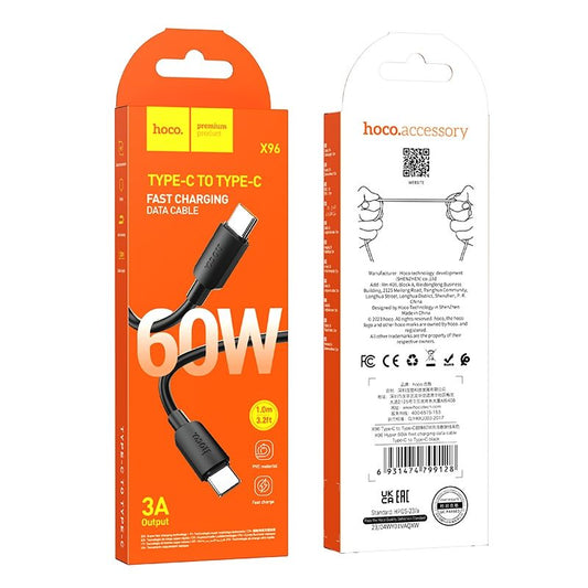 Podatkovni in polnilni kabel USB-C - USB-C HOCO HOCO X96, 60 W, 1 m, črn