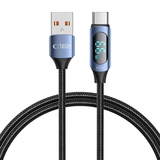 Kabel za prenos podatkov in polnjenje USB-A - USB-C Tech-Protect Ultraboost LED, 66 W, 1 m, moder