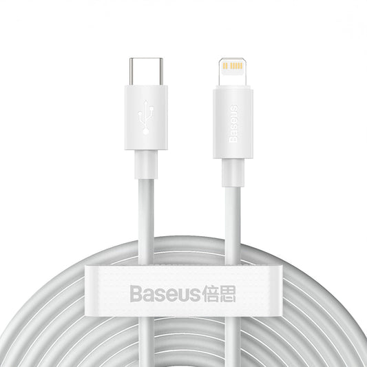Data and Charging Cable USB-C - Lightning Baseus Simple Wisdom, 20W, 1.5m, Set 2 pieces, White