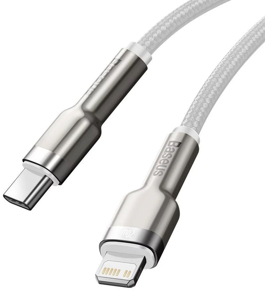 Podatkovni in polnilni kabel USB-C - Lightning Baseus Cafule Metal Series, 20 W, 1 m, bel CATLJK-A02