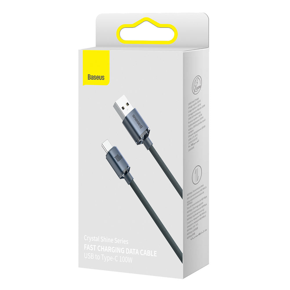 Podatkovni in polnilni kabel USB-A na USB-C Baseus Crystal Shine Series, 100 W, 2 m, črn CAJY000501 CAJY000501